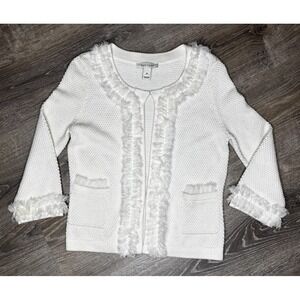 White House Black Market Textured Knit Balzer Cardigan Ruffle Office Preppy M